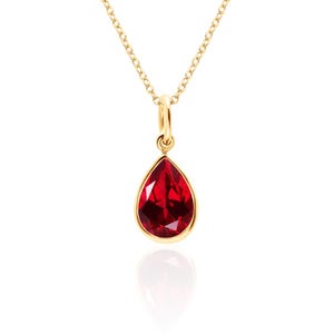 Pear Ruby Pendant Necklace in 14K Gold Filled or Sterling Silver, July Birthstone, Lab Created Ruby Jewelry, 15th or 40th Anniversary Gift