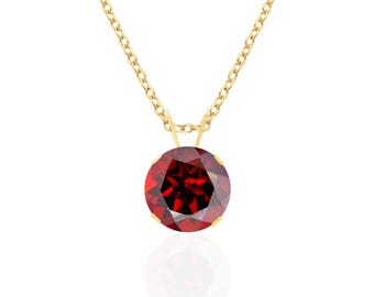 Garnet Pendant Necklace, 14K Yellow Gold, 8mm Round Solitaire