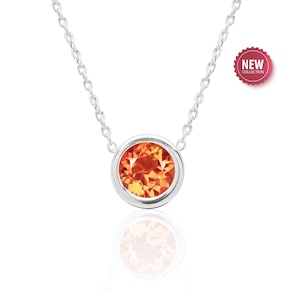 8 mm Lab Created Padparadscha Orange Sapphire Necklace - 14K Solid Gold / Sterling Silver / 14K Gold Filled, September Birthstone Jewelry
