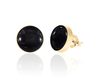 Large Black Onyx Earrings Studs in 14K Gold Filled, Onyx Jewelry, 7th Anniversary, Christmas Gifts for Women
