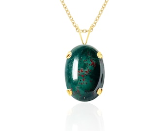 Bloodstone Pendant Necklace - 14K Gold or Sterling Silver, March Birthstone Jewelry Gifts