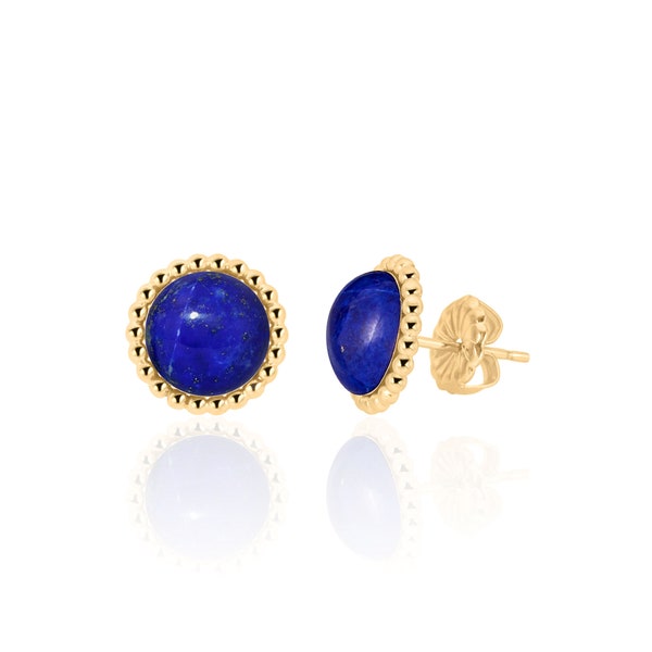 Lapis Lazuli Earrings Studs in 14K Yellow Gold Filled, Cobalt Blue Lapis Jewelry, 9th Anniversary Gift, Alternative September Birthstone