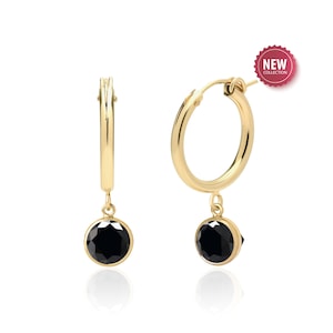 Black Onyx Hoop Earrings in 14K Gold Filled or Sterling Silver, Natural Onyx Jewelry for Women, 7th Anniversary Gift for Her