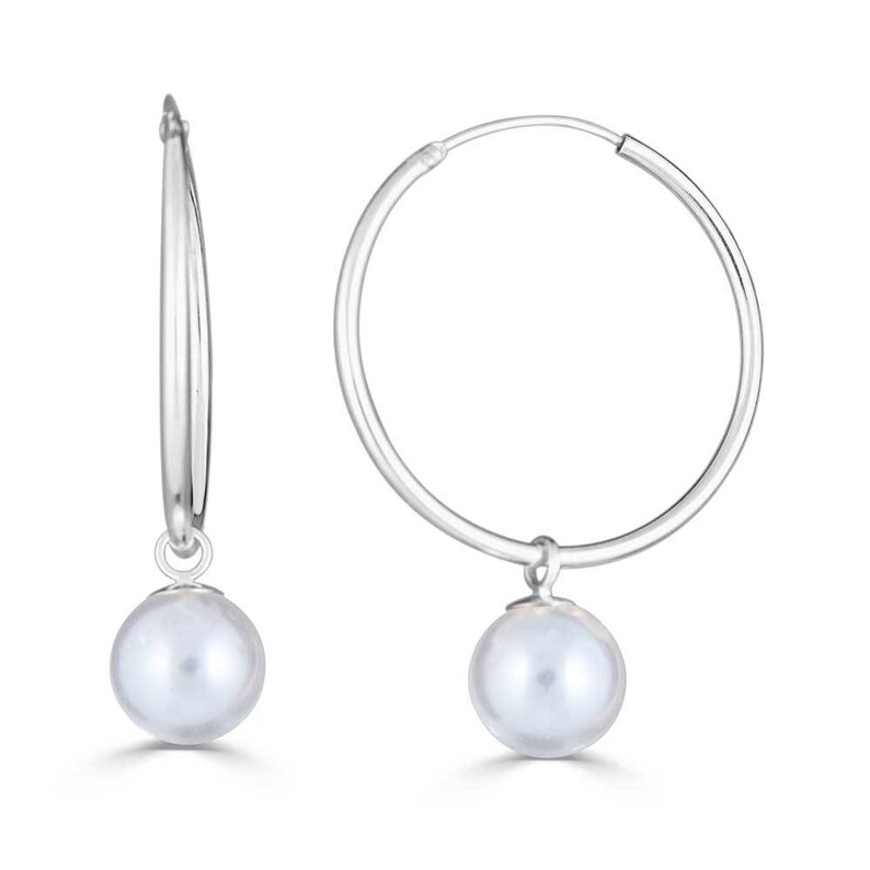 1 inch or 1.2 inches or 1.5 inches Pearl Hoops Earrings Sterling Silver or 14K Gold Filled Thin Endless Hoop Earrings choose your size