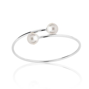 Crystal Pearl Bangle Bracelet in Sterling Silver, June Birthstone, 3rd or 30th Anniversary Gift
