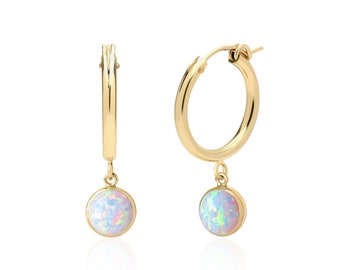 Opal Hoop Earrings 14K Gold Filled, Opal Jewelry, October Birthstone, 14th Anniversary Gift for Her