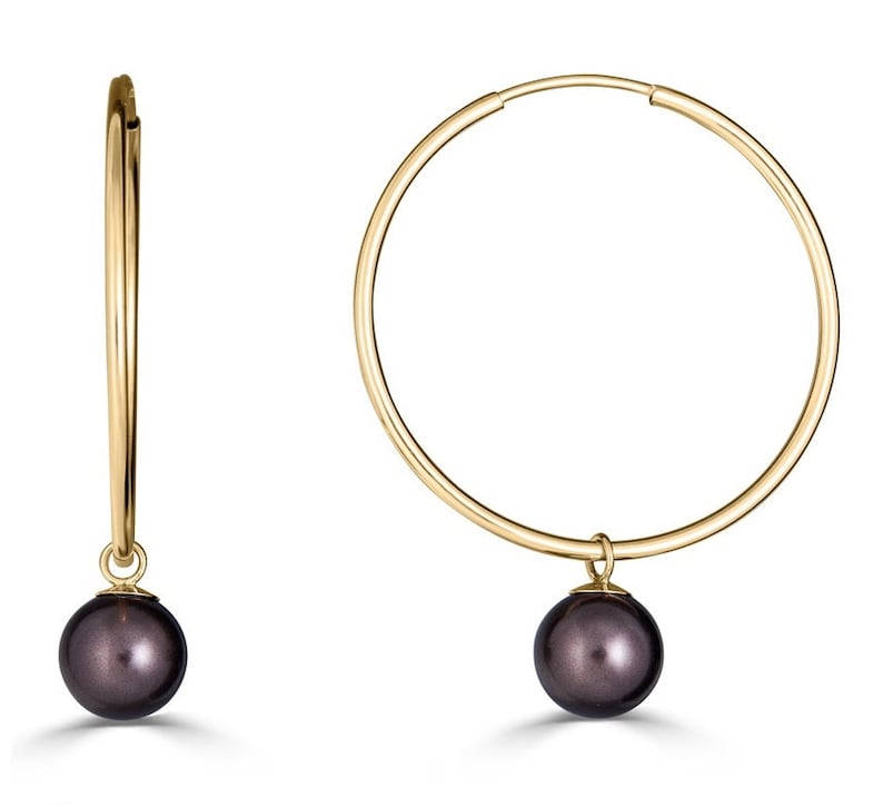 1 inch or 1.2 inches or 1.5 inches Pearl Hoops Earrings Sterling Silver or 14K Gold Filled Thin Endless Hoop Earrings choose your size