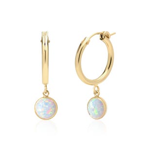Dainty Opal Hoop Earrings | Lab-Created Opal Jewelry | October Birthstone | 14th Anniversary Gift