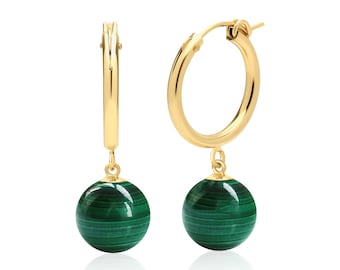 Malachite Hoop Earrings - 14K Gold Filled or Sterling Silver