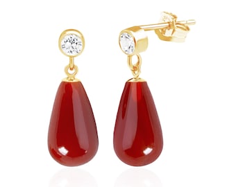 Carnelian Drops Earrings, 14K Gold Filled, 15x8mm Teardrops