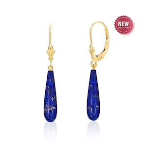 Lapis Lazuli Teardrop Earrings 14K Gold, Blue Lapis Jewelry, 9th Anniversary Gifts for Her, Christmas Gifts for Women