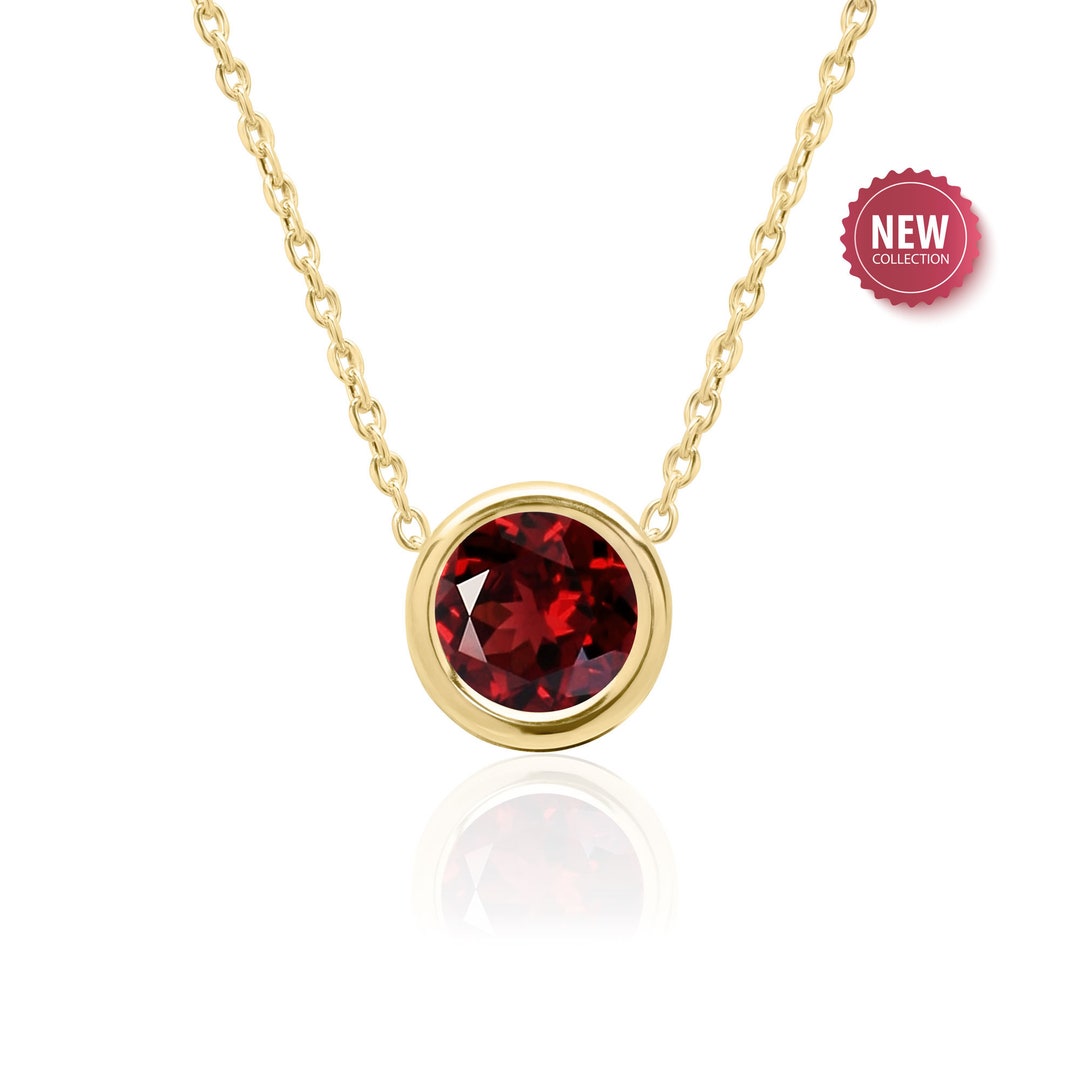 Red Garnet Solitaire Floating Necklace in 14K Solid Gold, Genuine ...