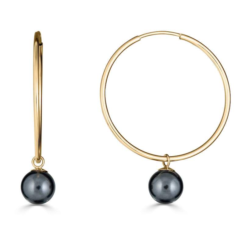 1 inch or 1.2 inches or 1.5 inches Pearl Hoops Earrings Sterling Silver or 14K Gold Filled Thin Endless Hoop Earrings choose your size