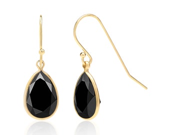 Black Onyx Earrings, 14k Gold Filled, 12x8mm Pear Cut Drops