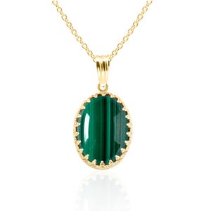 Oval Malachite Pendant Necklace: 14K Gold Filled or Sterling Silver