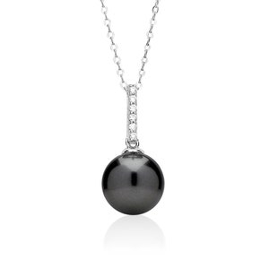 Black Single Pearl Pendant Necklace in Sterling Silver, Crystal Pearl Jewelry, 3rd or 30th Anniversary Gift