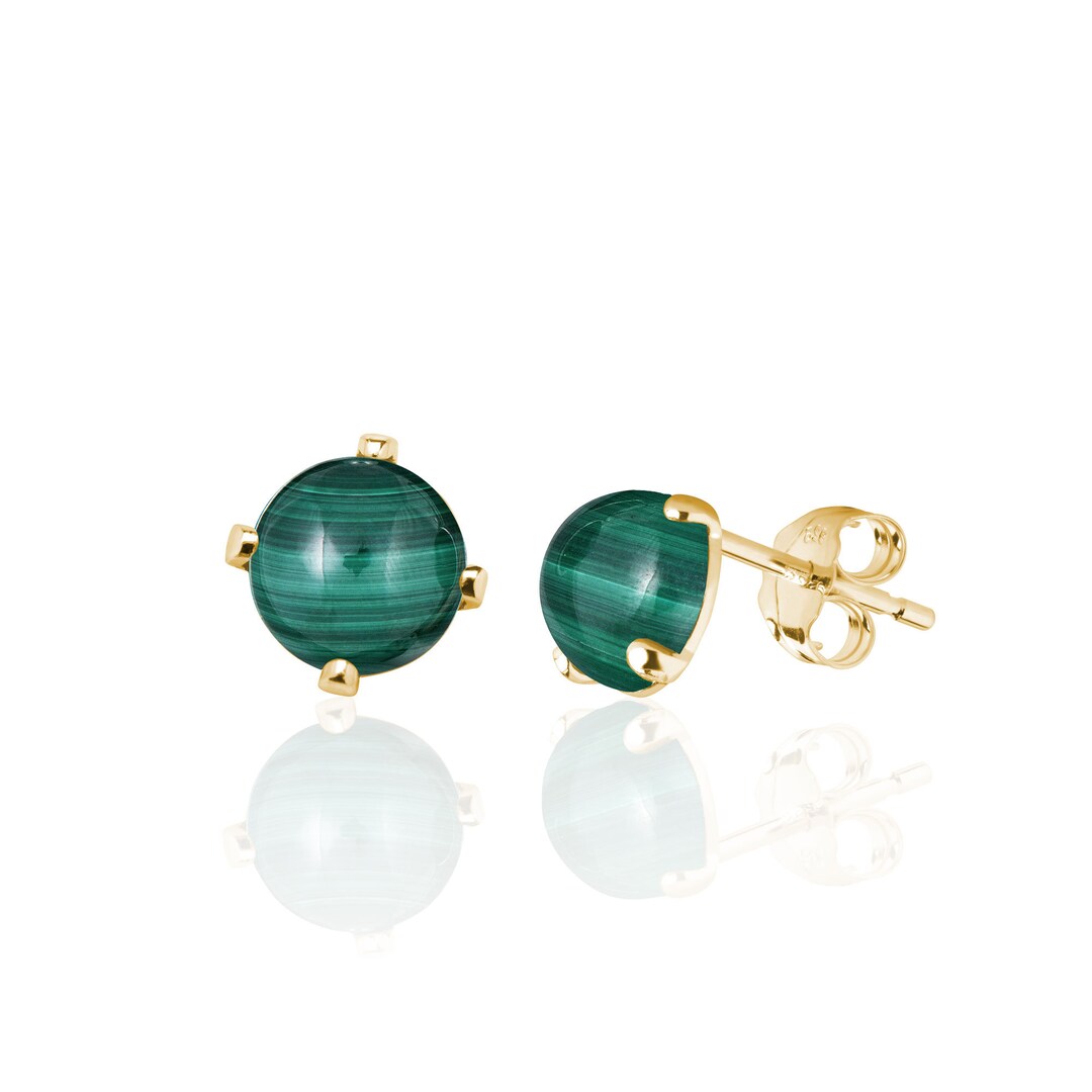 Malachite Emblem Sterling Silver Stud Earrings plated in 14K Gold