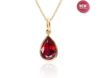 Pear Ruby Pendant Necklace in 14K Gold Filled or Sterling Silver, July Birthstone, Lab Created Ruby Jewelry, 15th or 40th Anniversary Gift