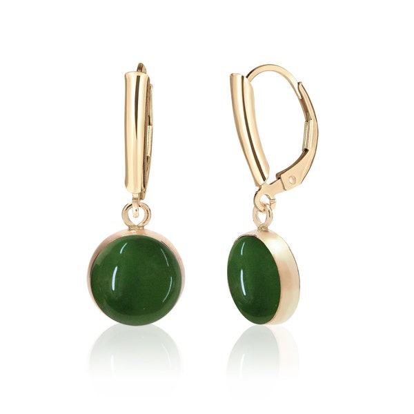 Pendientes de jade rellenos de oro de 14 quilates, pendientes colgantes colgantes de jade verde, joyas de jade, regalos del 12 o 35 aniversario para ella