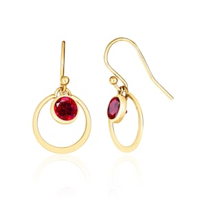 Lab Created Ruby Drop Earrings - 14K Gold Filled, July Birthstone Gift