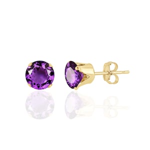 Purple Amethyst Solitaire Stud Earrings for Women in 14K Solid Gold / Sterling Silver or Sterling Silver, February Birthstone Jewelry