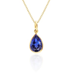 Blue Sapphire Teardrop Necklace in 14K Gold Filled or Sterling Silver, Lab Created Sapphire, September Birthstone, 5th or 45th Anniversary