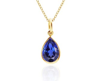 Blue Sapphire Teardrop Necklace in 14K Gold Filled or Sterling Silver, Lab Created Sapphire, September Birthstone, 5th or 45th Anniversary