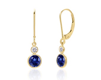Zierliche blauer Saphir Ohrringe 14K Solid Gold, September Geburtsstein Ohrringe, Labor geschaffener blauer Saphir Schmuck, Weihnachtsgeschenk für Sie