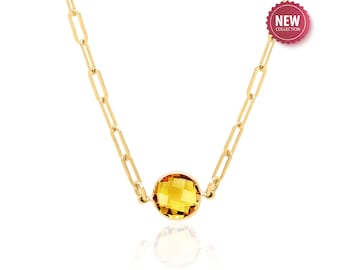 Citrine Paperclip Link Chain Bracelet for Women Choker Necklace for Women in 14K Gold Filled, November Birthstone Bracelet, Citrine Jewelry