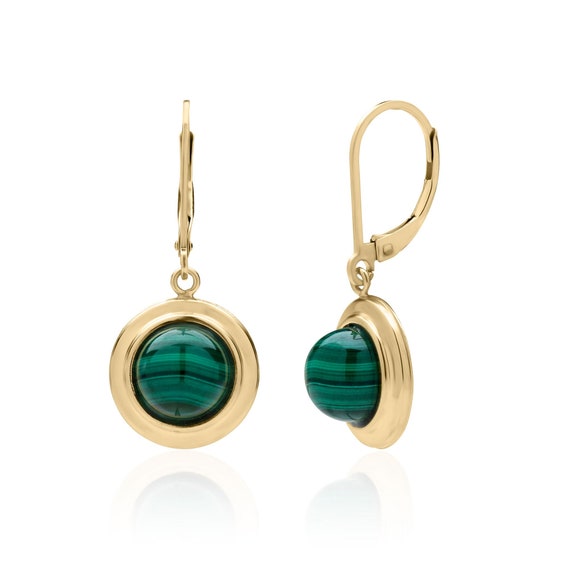 Green Malachite Drop Earrings for Women in 14K Gold Filled