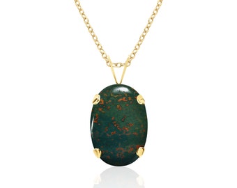 Bloodstone Pendant Necklace in 14K Solid Gold / Sterling Silver / 14K Gold Filled, March Birthstone Necklace for Women, Bloodstone Jewelry