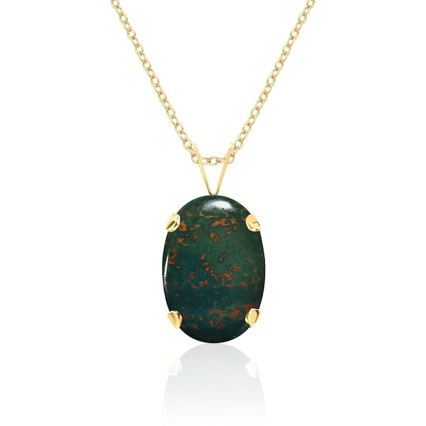 Bloodstone Pendant Necklace in 14K Solid Gold / Sterling Silver / 14K Gold Filled, March Birthstone Necklace for Women, Bloodstone Jewelry