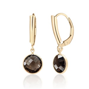 Smoky Quartz Drop Earrings in 14K Gold Filled or Sterling Silver, Brown Stone Earrings for Women, November Birthstone Earrings,