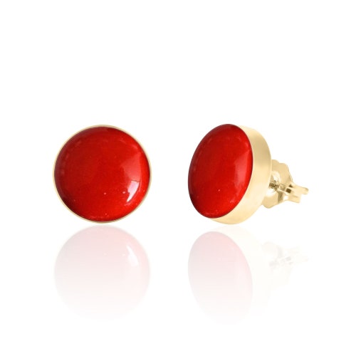 Large shops Coral Stud Earrings in 14K Gold Filled, Red Coral Jewelry, 35th Anniversary, Christmas Gift for Women