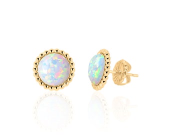 Opal Stud Earrings in 14K Gold Filled, October Birthstone Earrings, Bridesmaids Earrings, 14th Anniversary Gifts