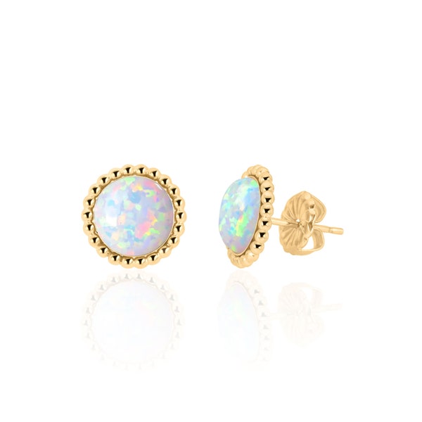 Opal Stud Earrings in 14K Gold Filled, October Birthstone Earrings, Bridesmaids Earrings, 14th Anniversary Gifts