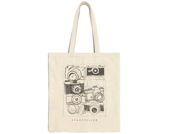 Vintage Camera Stack Tote Bag | Photography Illustration Canvas Tote
