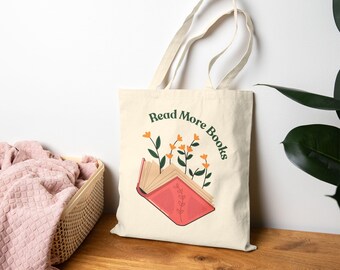 Read More Books Canvas Book Bag | Floral Bookish Tote Bag