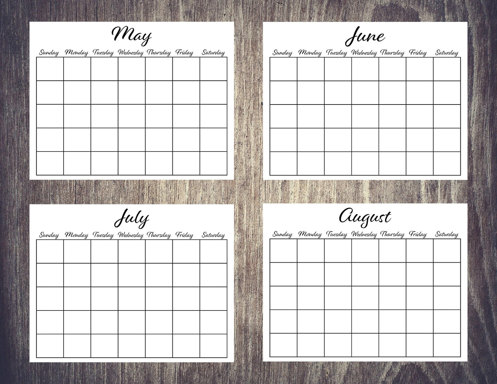 Printable Monthly Blank Calendar Pages 8.5 x 11 | Etsy