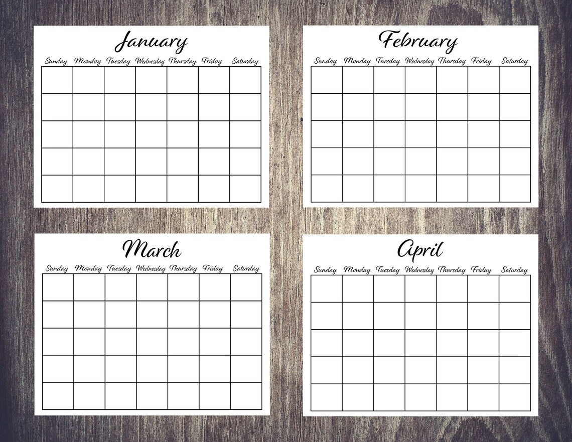printable monthly blank calendar pages 85 x 11 etsy