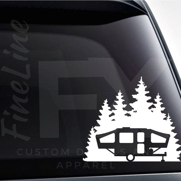 Pop Up Camper Forest Woods Camping Vinyl Decal Sticker / Car Decals, Car Stickers And More