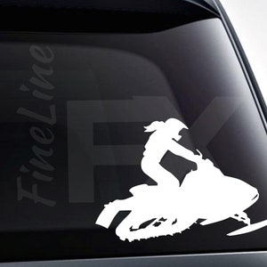 Girl Snowmobiling Snowmobile Winter Sports Silhouette Vinyl Decal Sticker / Decal For Cars, Laptops, Tumblers And More