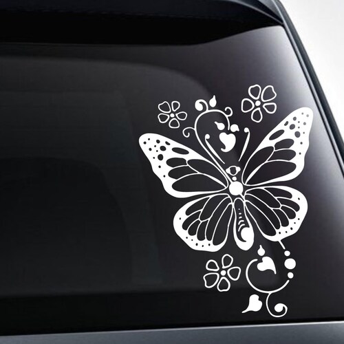 Butterfly With Hearts and Flowers Vinyl Decal Sticker / Cute Etsy