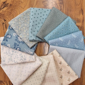 Cottagecore Fabric Bundle: Blue, Cream Floral Prints, 12 Fat Quarters image 1