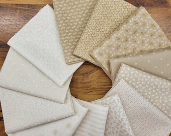 Civil War Shirtings and Backgrounds fat quarters bundle. 12 top quality cotton prints.  Great quilt fabric for your next project cream color