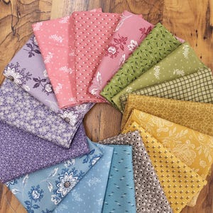 Pretty prairie prints fat quarters fabric bundle of 16 sweet little floral prints. Spring rainbow coloring. Yellow, mauve, lavender,  green
