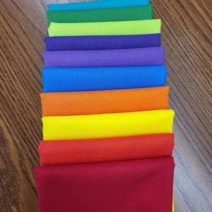Rainbow coloring solid cotton fat quarters fabric bundle of 10 primary colors. Basic, quality cotton.great accent colors, backgrounds