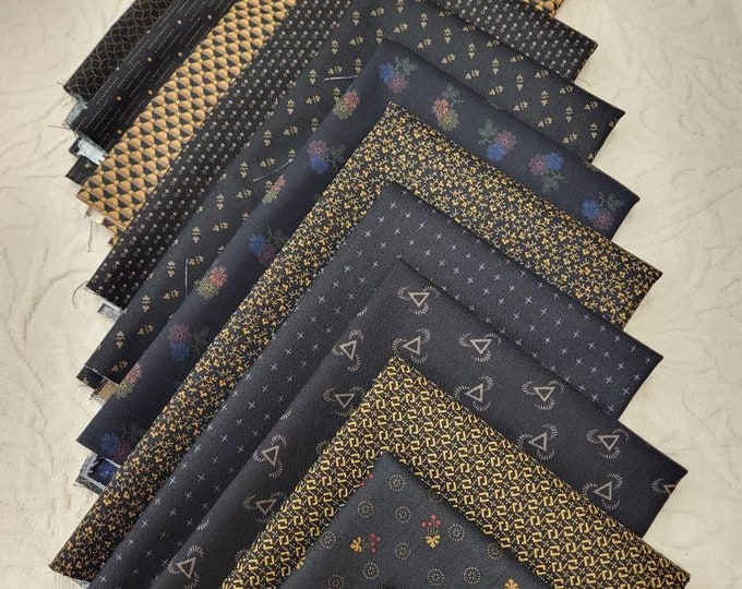 Onyx Civil War Shirtings Mix Fat Quarters Fabric Bundle of 12 Assorted