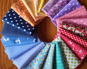 Vintage reproduction fat quarters bundle of 21 sweet prints and dots. Quality cotton. Fresh, fun. Colorful. Lots of possibilities