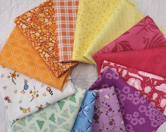 Colorful Cotton Fat Quarters Bundle: Spring Prints, Quilting Fabric (12)